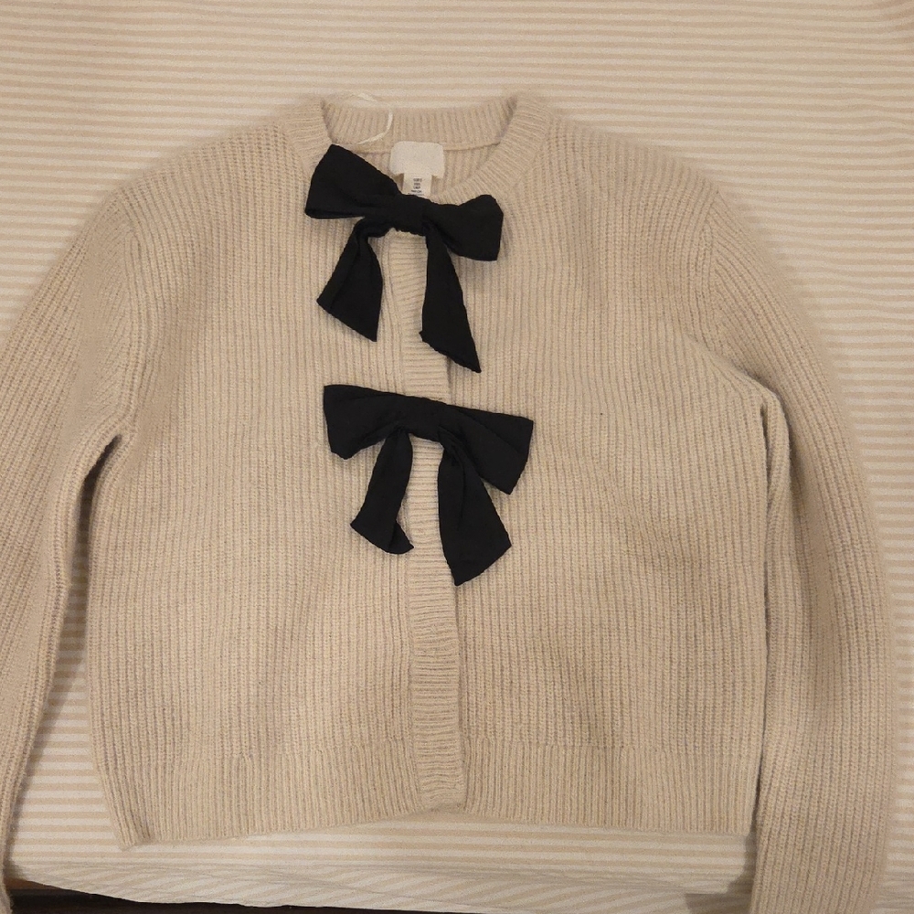 H&M Cream Cardigan with Black Bows